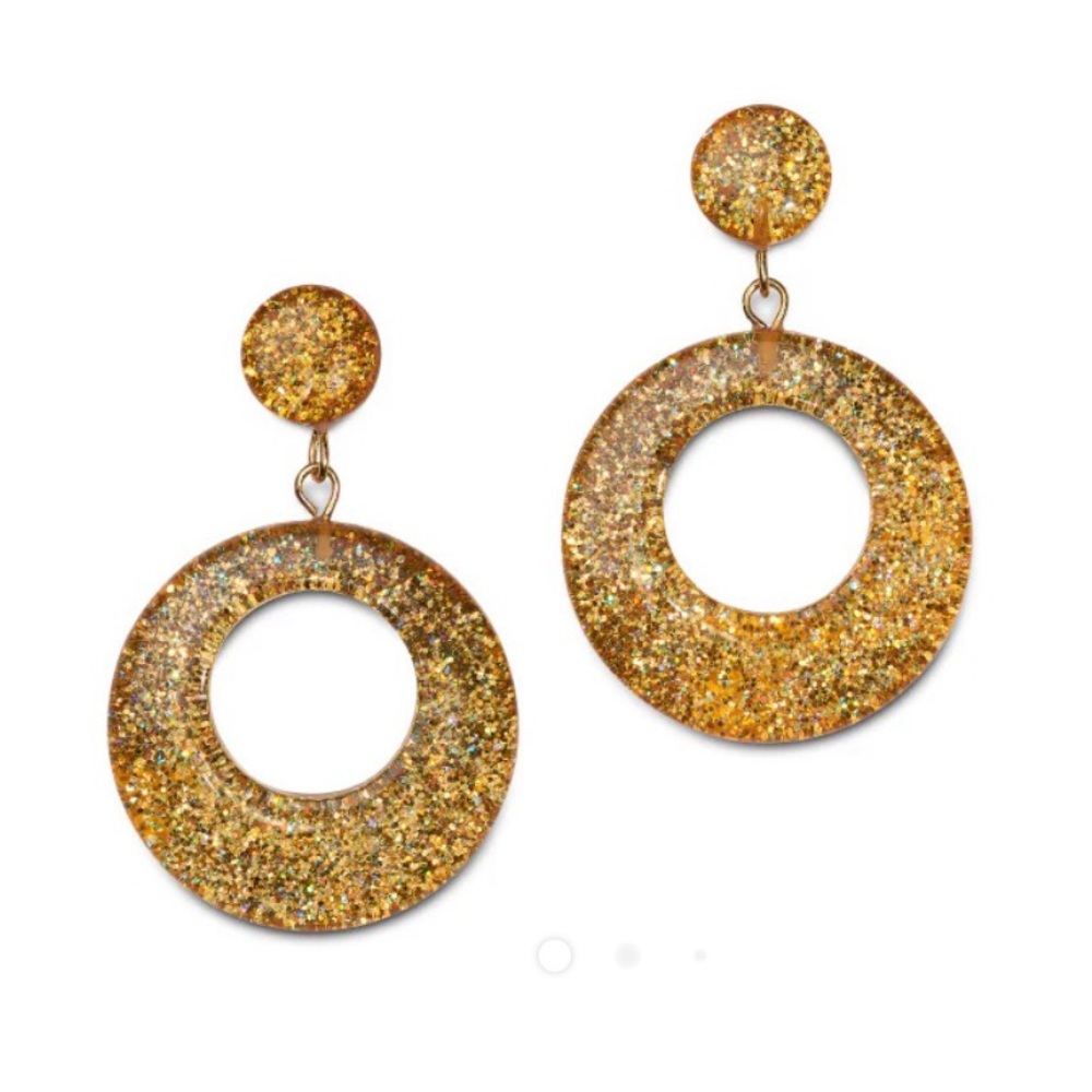 Splendette Pale Gold Glitter Drop Hoop Earrings
